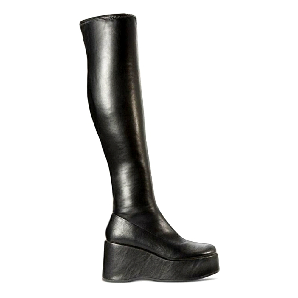 New w/Box Wild Pair Enchantt Platform Round Toe Tall Wedge Black Boots Size 8 - Picture 3 of 6